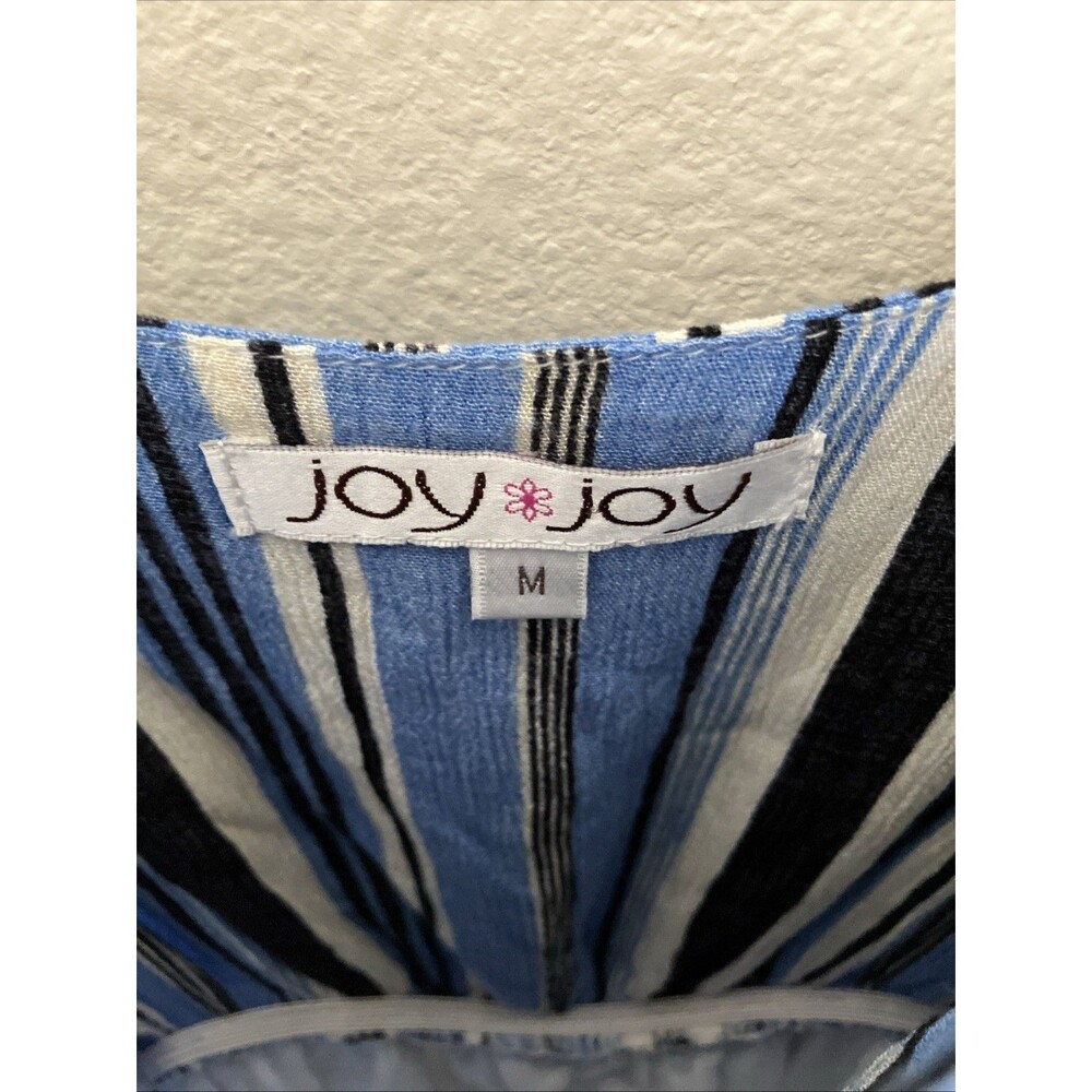 Joy Joy Blue Striped Tiered Sun Dress Boho Cottage Midi Dress Lined Medium - Picture 5 of 7